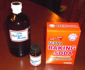 food grade hydrogen peroxide, peppermint oil, baking soda